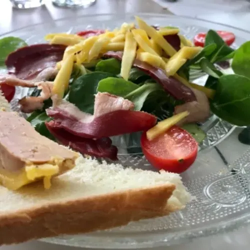 Salade de magret de canard, mangue et foie gras