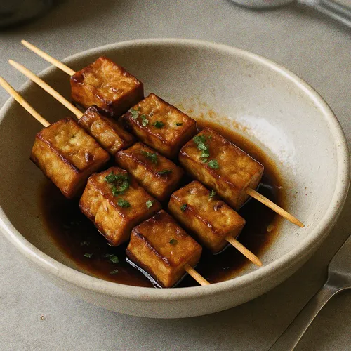 Brochettes de tofu marinées à la sauce soja