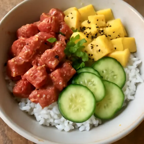 Poke Bowl de Thon Épicé à la Mangue recipe